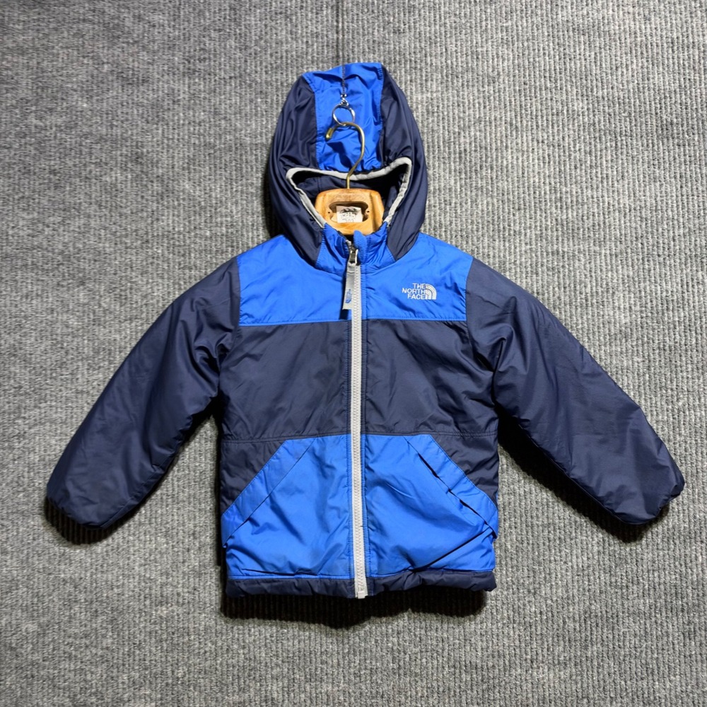 The North Face Reversible Hooded Jacket Toddler 4T Blue Navy Fleece Puffer Coat